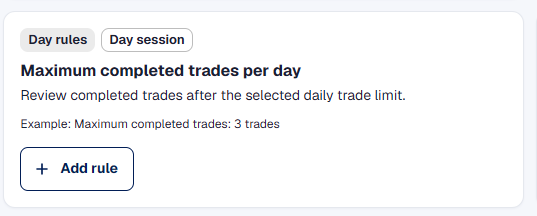Maximum completed trades per day preset with Add rule action