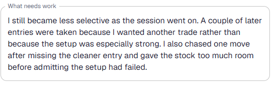 What needs work Session Note